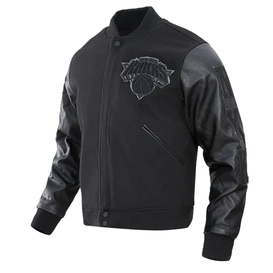 NBA New York Knicks Triple Black Men's Varsity Jacket - Rare Leather