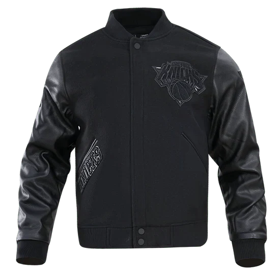 NBA New York Knicks Triple Black Men's Varsity Jacket - Rare Leather