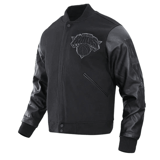 NBA New York Knicks Triple Black Men's Varsity Jacket - Vox Leather