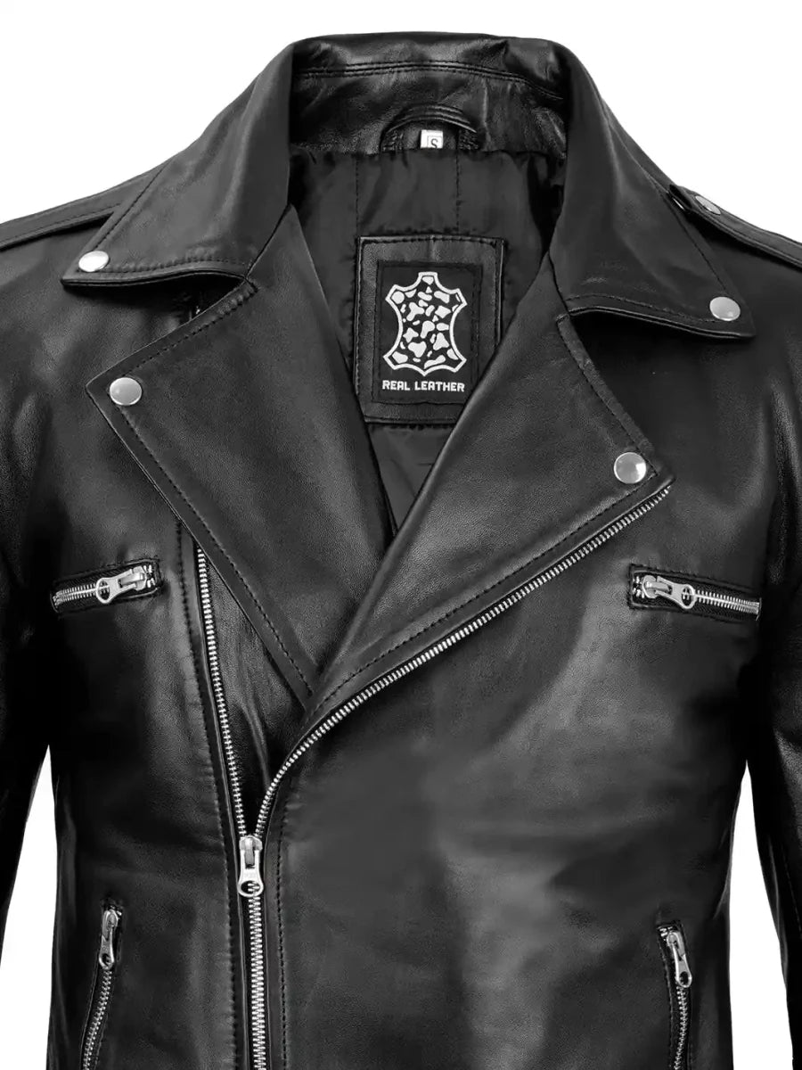 Negan Men's Black Asymmetrical Biker Leather Jacket - Vox Leather