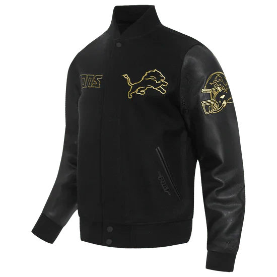 NFL Detroit Lions Black & Gold Men's Wool Varsity Jacket - Rare Leather