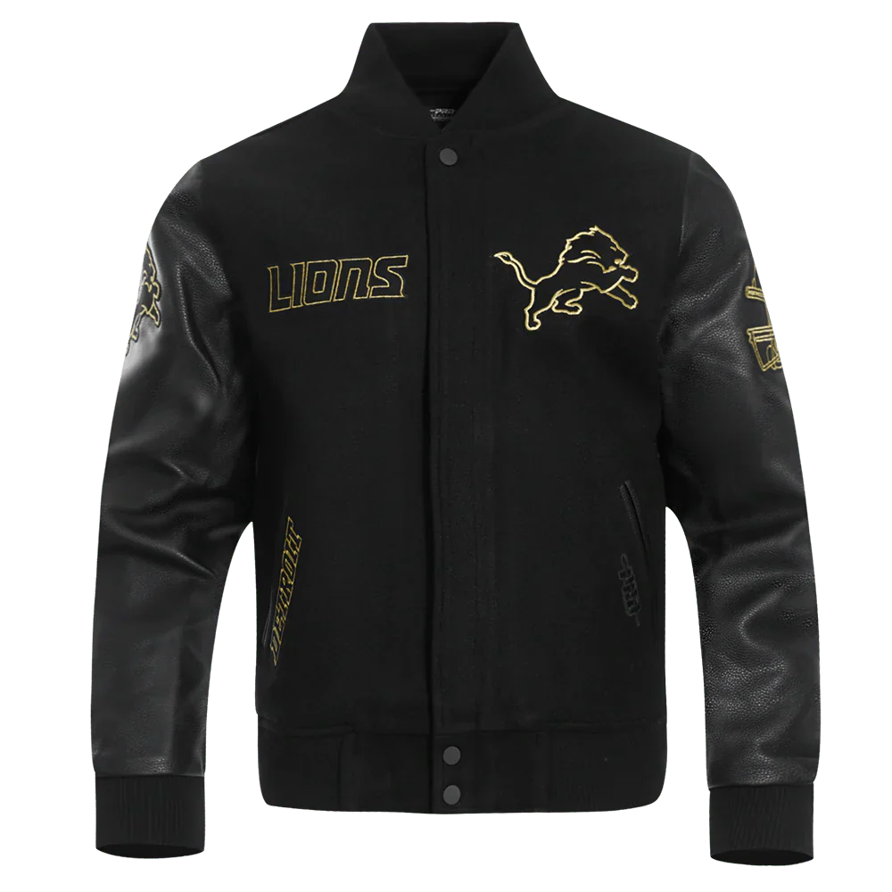 NFL Detroit Lions Black & Gold Men's Wool Varsity Jacket - Rare Leather