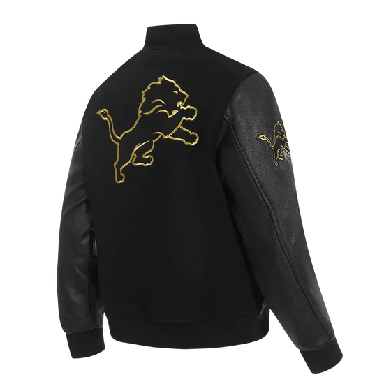 NFL Detroit Lions Black & Gold Men's Wool Varsity Jacket - Rare Leather