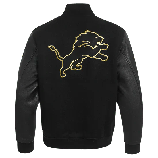 NFL Detroit Lions Black & Gold Men's Wool Varsity Jacket - Rare Leather