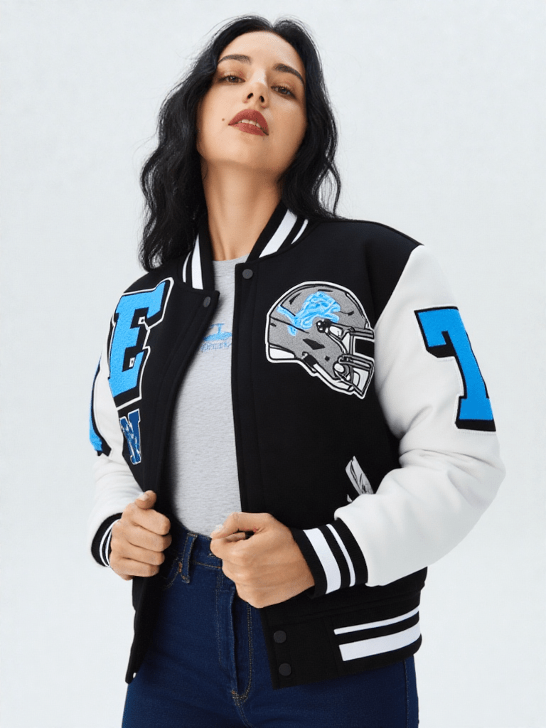 NFL Detroit Lions Mashup Men's Rib Wool Varsity Jacket - Rare Leather