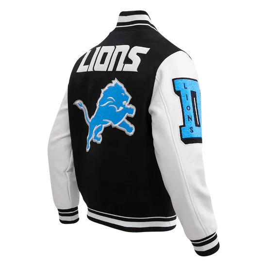 NFL Detroit Lions Mashup Men's Rib Wool Varsity Jacket - Rare Leather