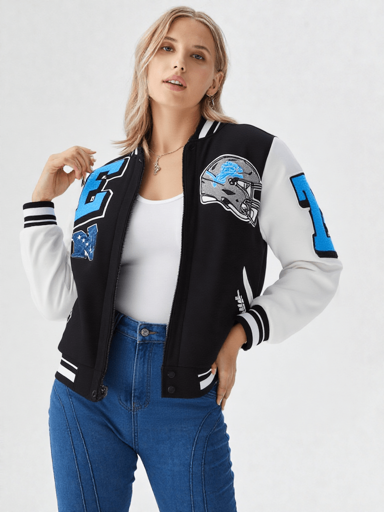 NFL Detroit Lions Mashup Men's Rib Wool Varsity Jacket - Rare Leather