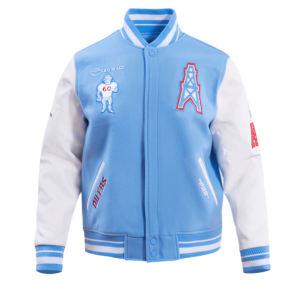 NFL HOUSTON OILERS RETRO CLASSIC WOOL VARSITY JACKET - Rare Leather