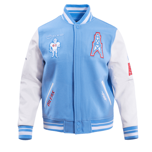 NFL HOUSTON OILERS RETRO CLASSIC WOOL VARSITY JACKET - Rare Leather