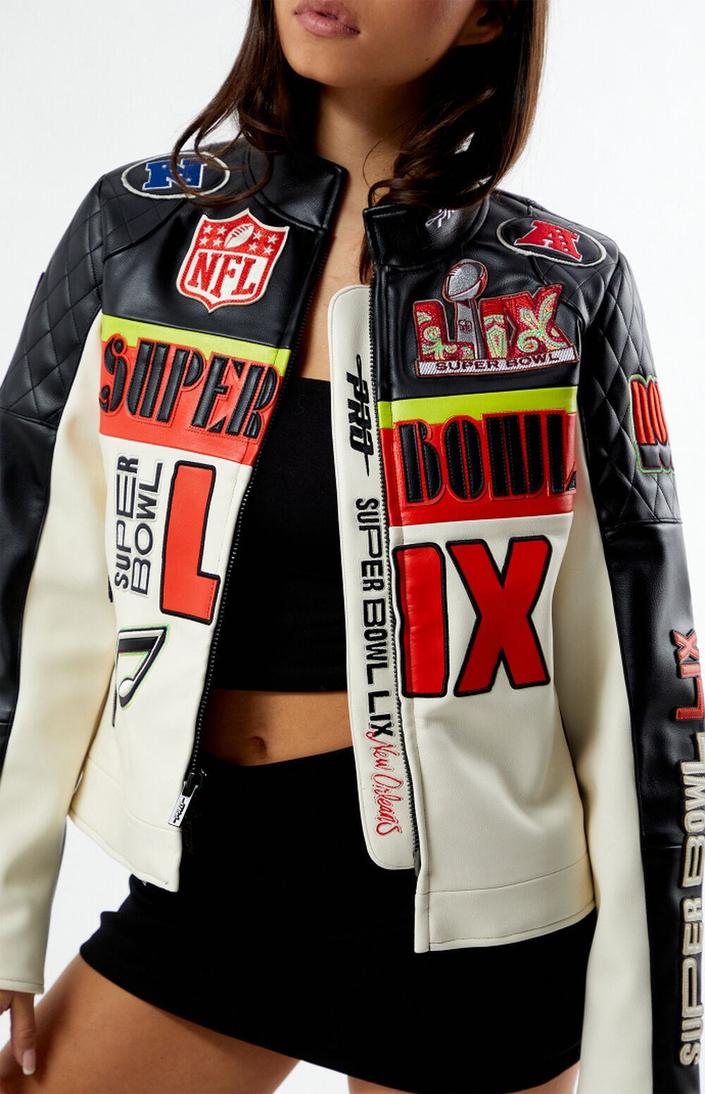 NFL Super Bowl LIX Men White Leather Jacket - Rare Leather
