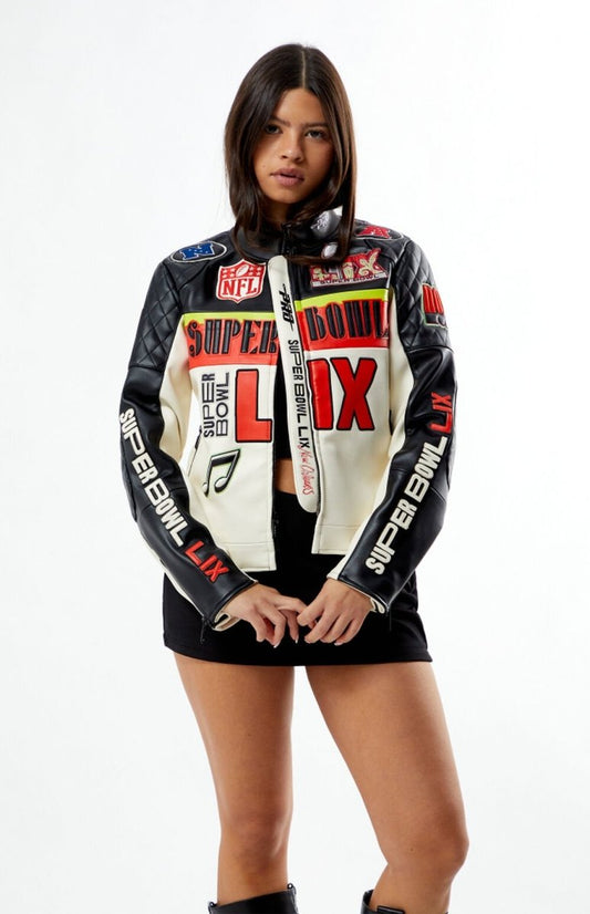 NFL Super Bowl LIX Men White Leather Jacket - Vox Leather