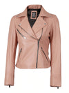 Ninfa Women's Pink Asymmetrical Biker Leather Jacket - Rare Leather