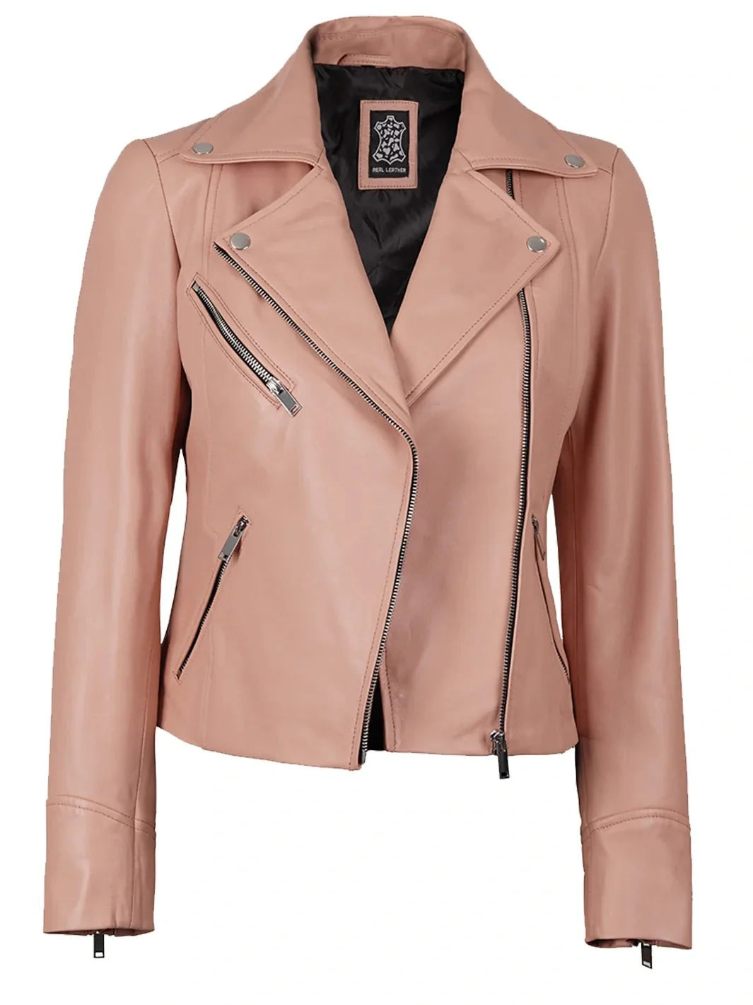 Ninfa Women's Pink Asymmetrical Biker Leather Jacket - Rare Leather
