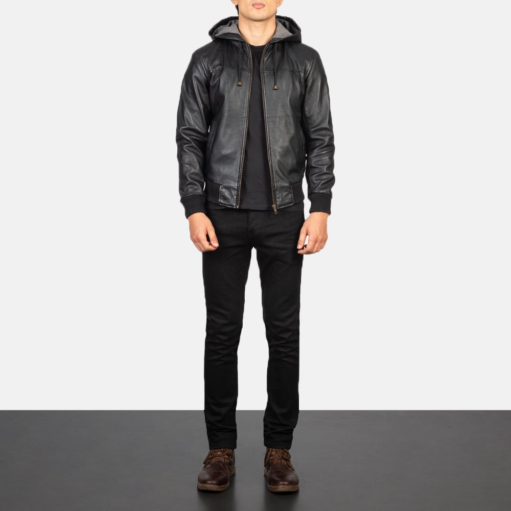 Nintenzo Black Hooded Leather Bomber Jacket - Rare Leather