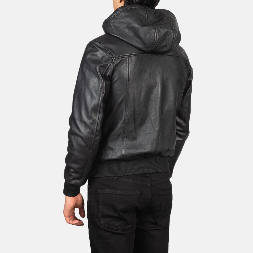Nintenzo Black Hooded Leather Bomber Jacket - Rare Leather