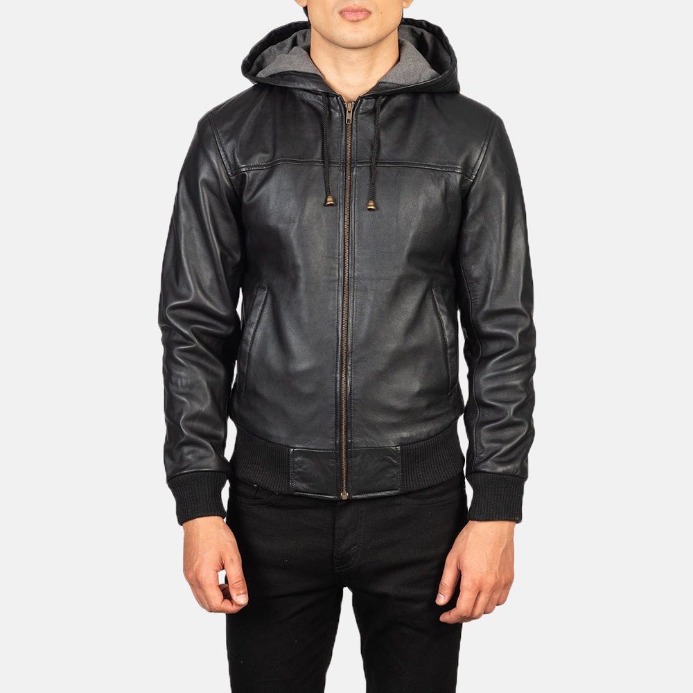 Nintenzo Black Hooded Leather Bomber Jacket - Rare Leather