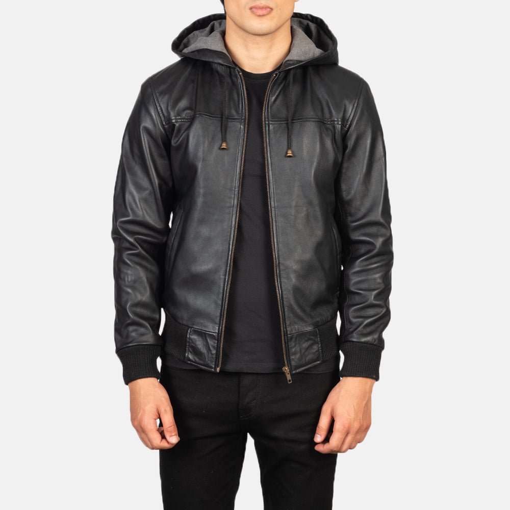 Nintenzo Black Hooded Leather Bomber Jacket - Rare Leather