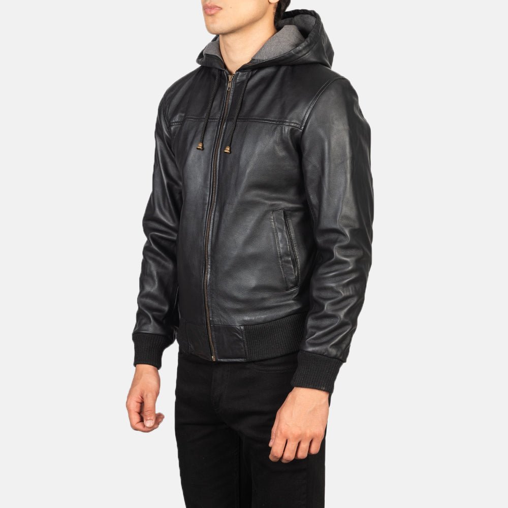 Nintenzo Black Hooded Leather Bomber Jacket - Rare Leather