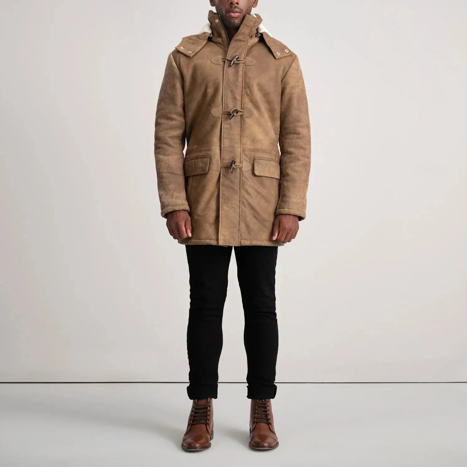 Nolan Distressed Brown Leather Duffle Coat - Rare Leather