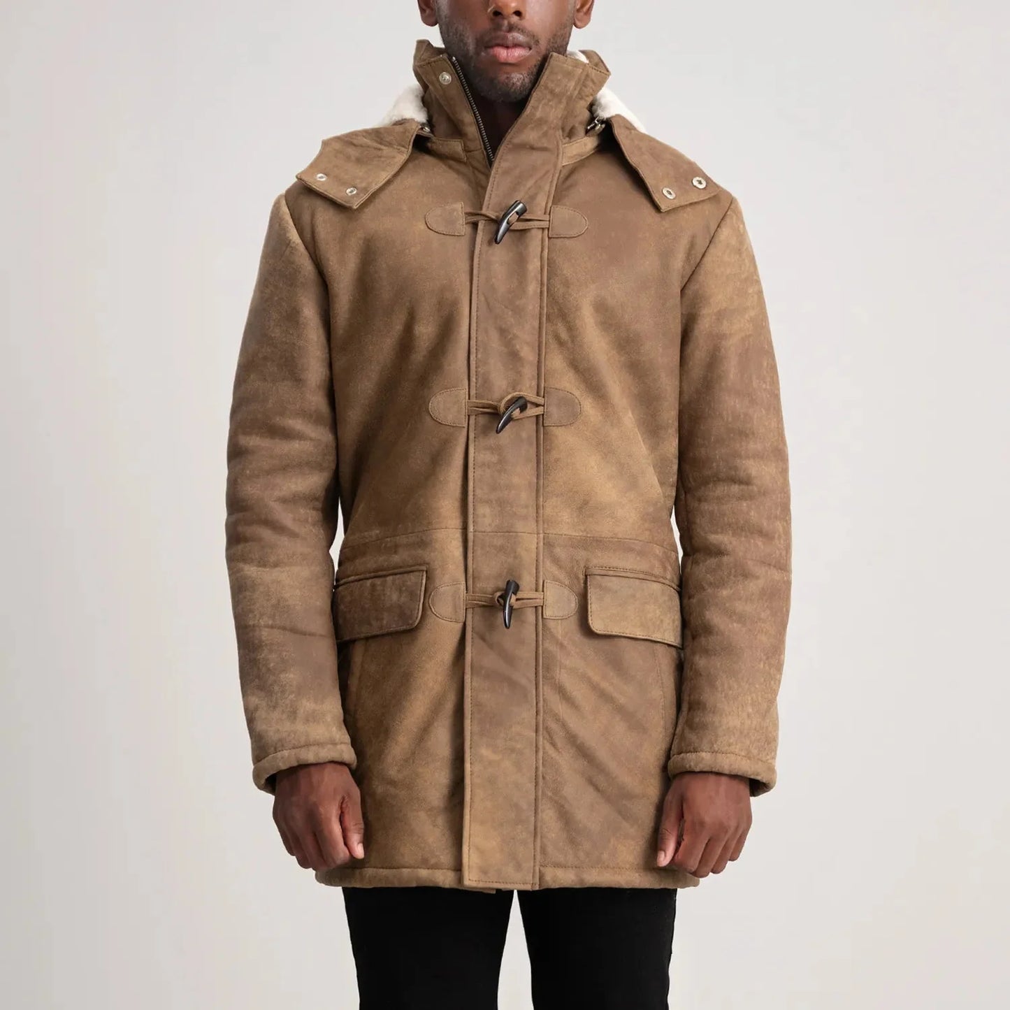 Nolan Distressed Brown Leather Duffle Coat - Rare Leather