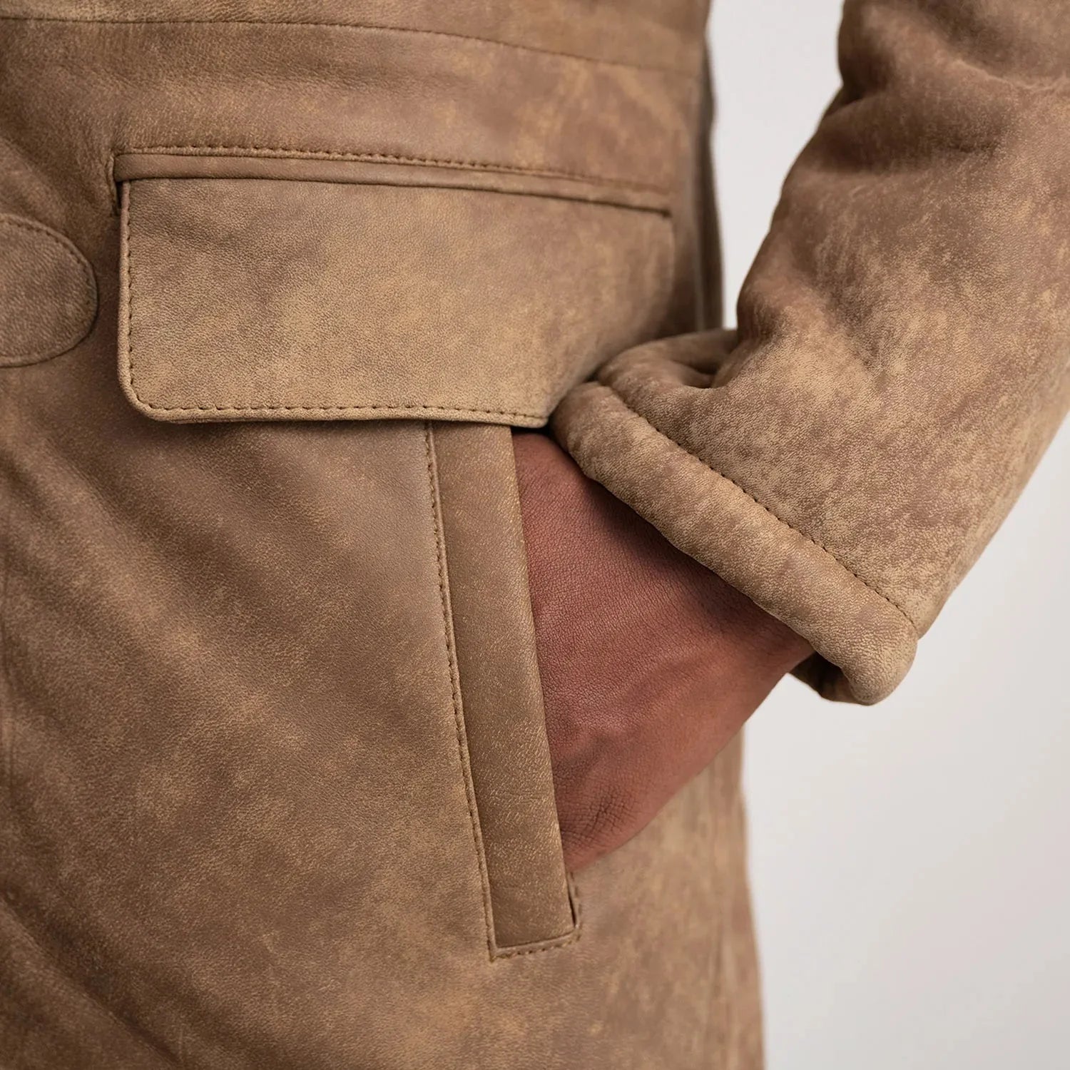 Nolan Distressed Brown Leather Duffle Coat - Rare Leather