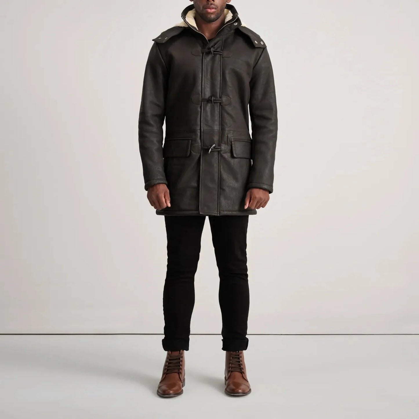 Nolan Tumbled Brown Leather Duffle Coat - Rare Leather