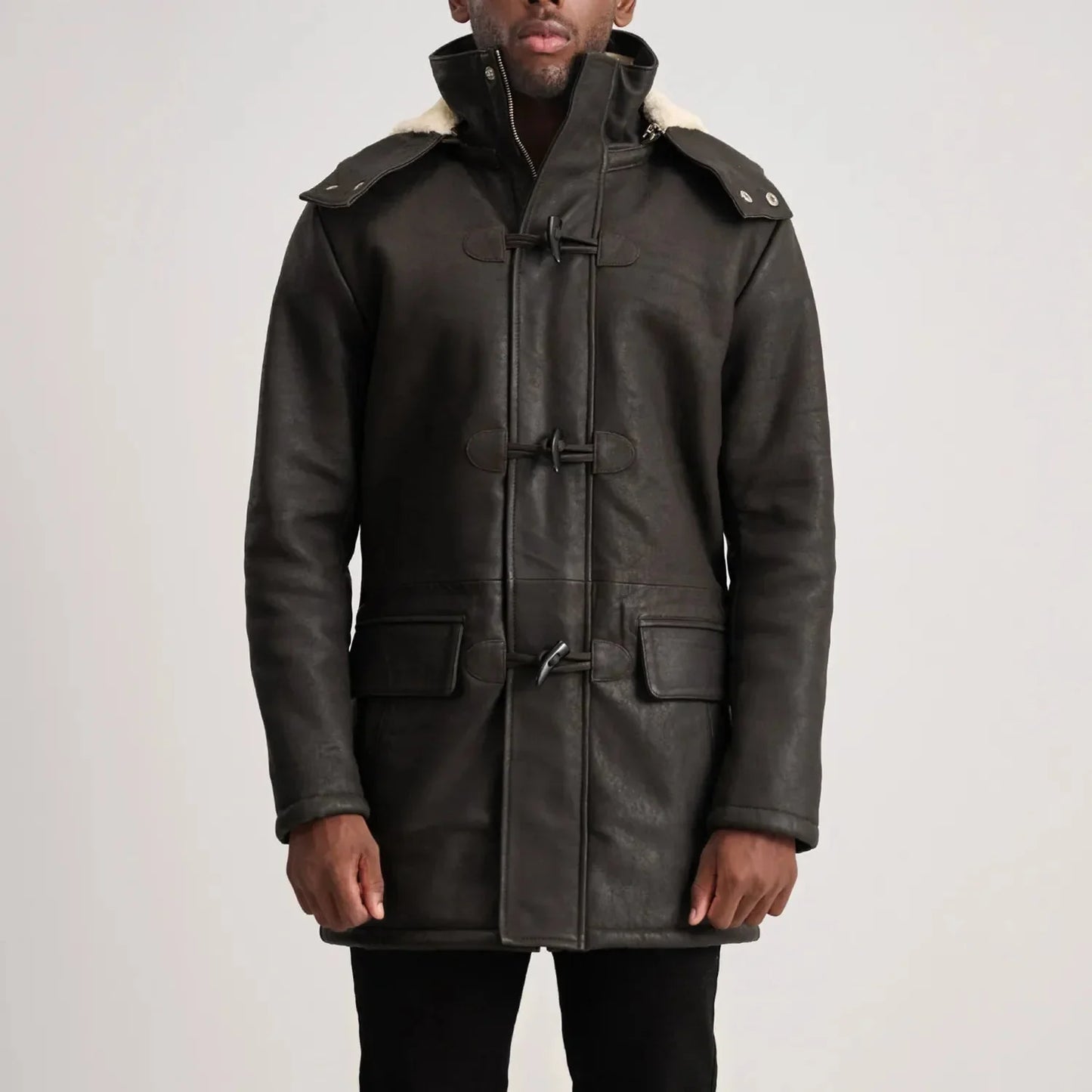 Nolan Tumbled Brown Leather Duffle Coat - Rare Leather
