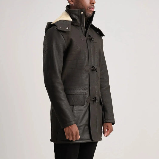 Nolan Tumbled Brown Leather Duffle Coat - Rare Leather