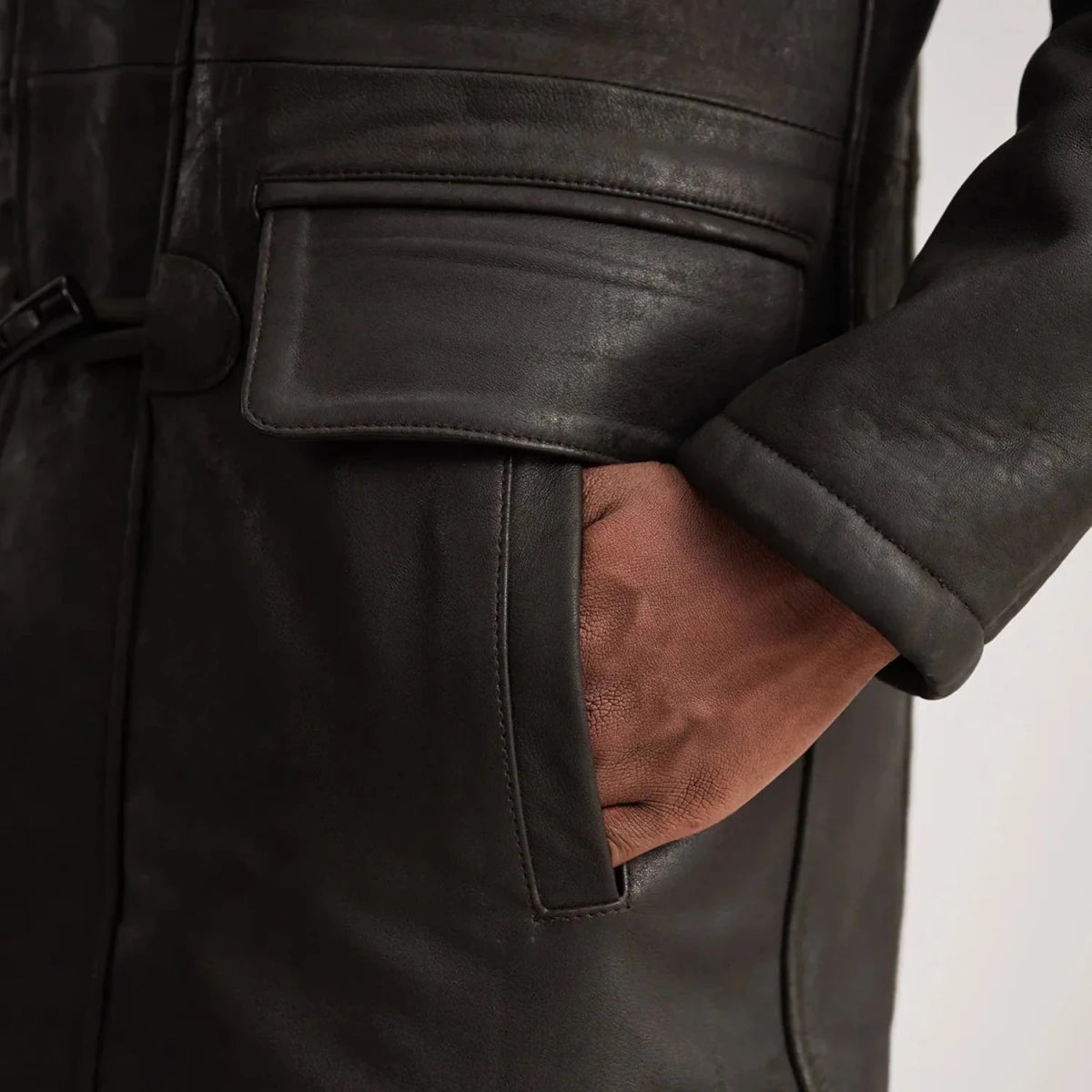 Nolan Tumbled Brown Leather Duffle Coat - Vox Leather