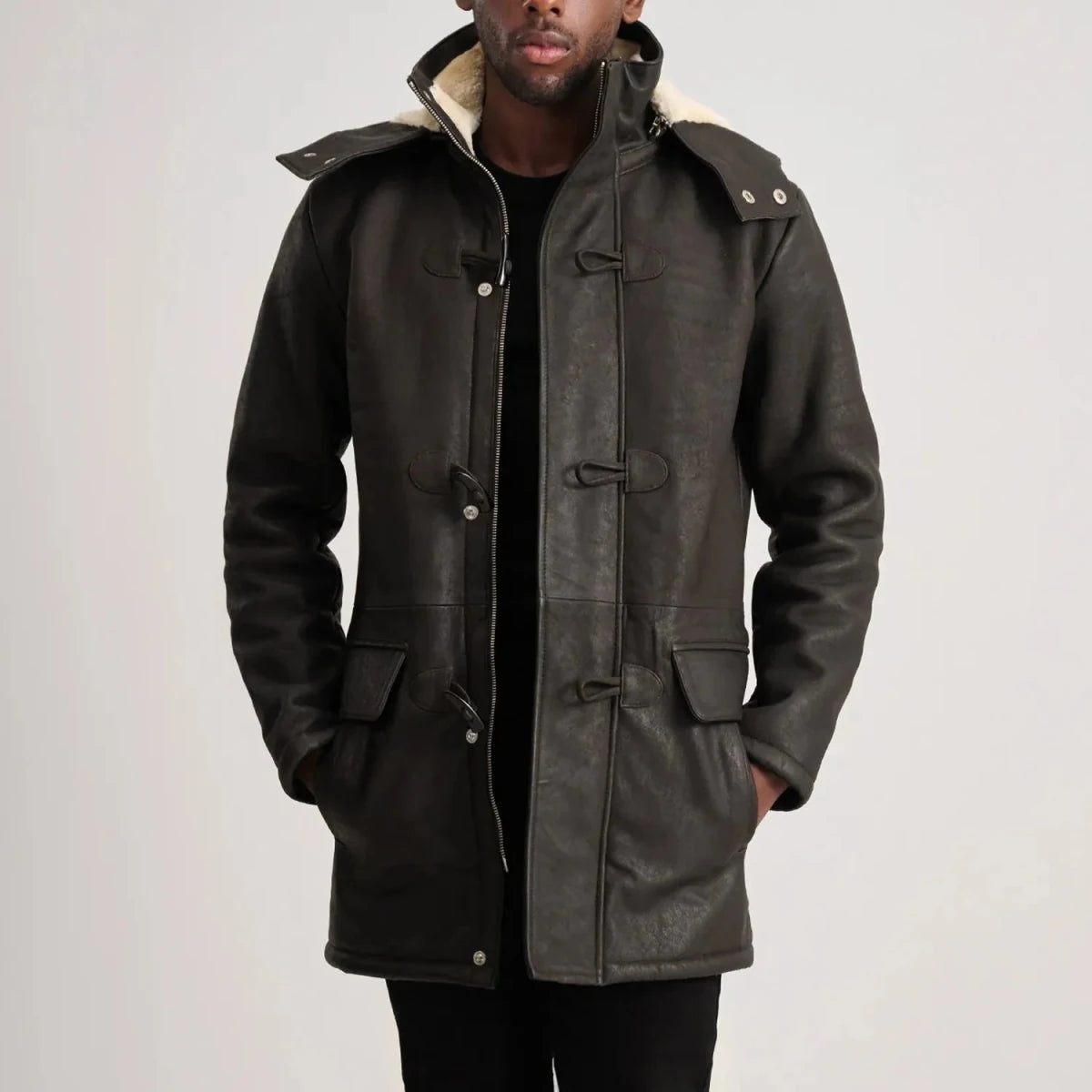 Nolan Tumbled Brown Leather Duffle Coat - Vox Leather