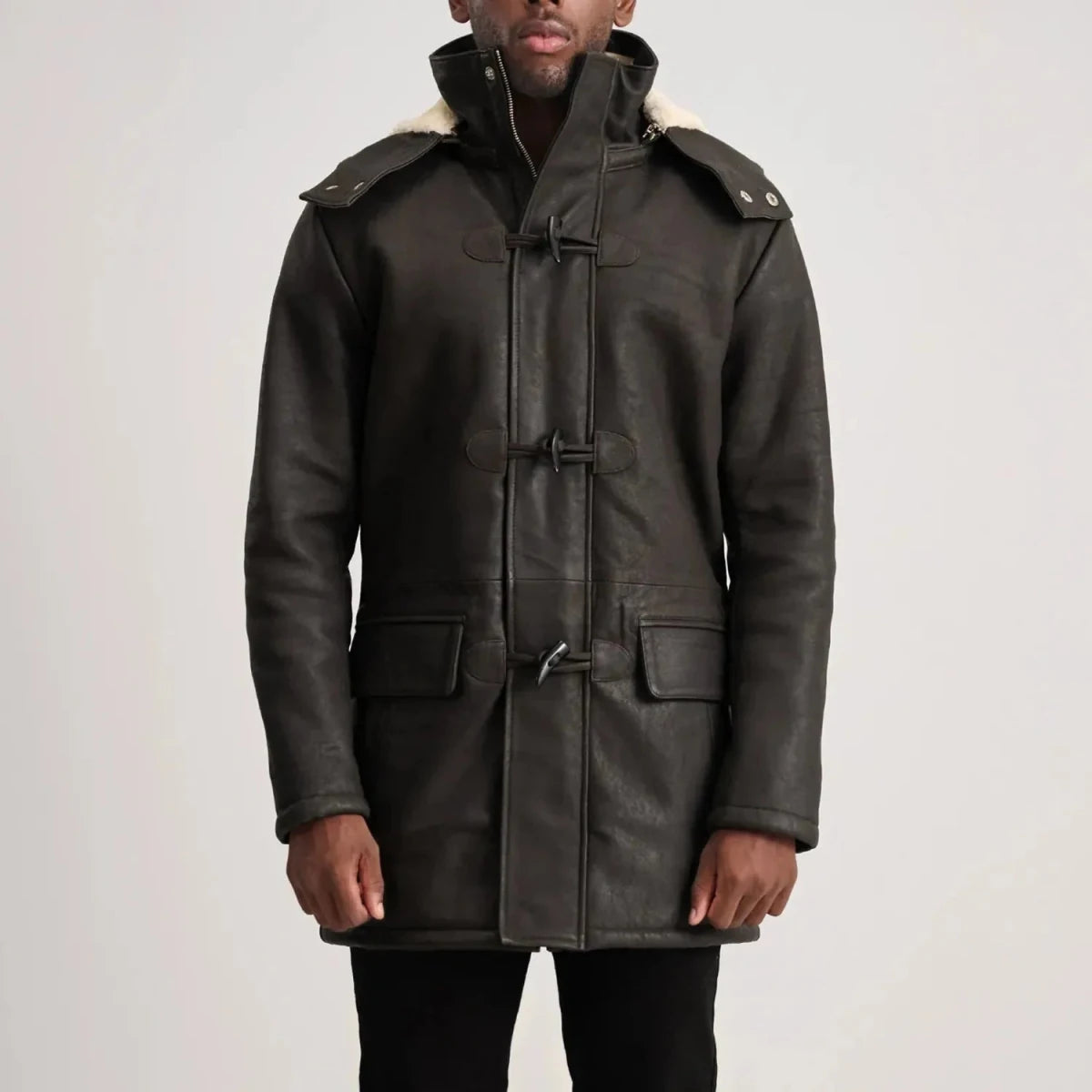 Nolan Tumbled Brown Leather Duffle Coat - Vox Leather