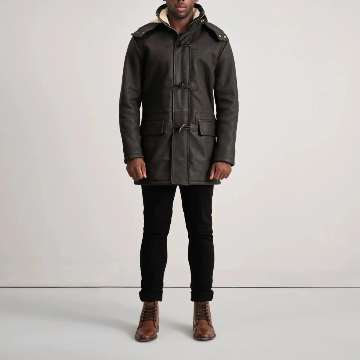 Nolan Tumbled Brown Leather Duffle Coat - Vox Leather