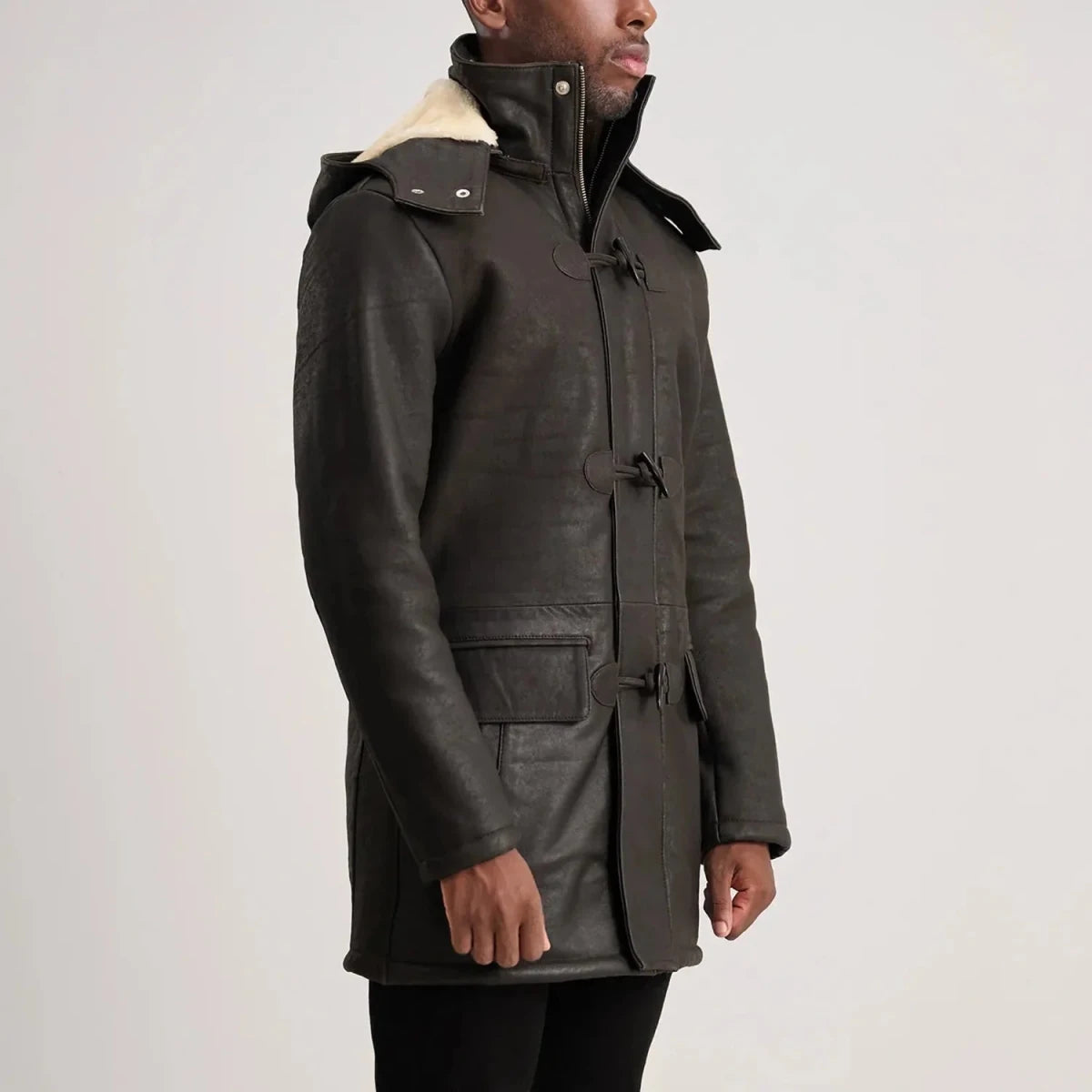Nolan Tumbled Brown Leather Duffle Coat - Vox Leather