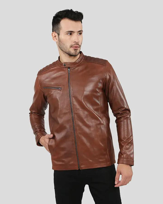 Ollie Brown Racer Leather Jacket - Vox Leather