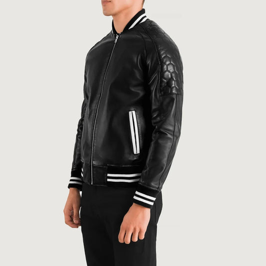 Pascal Black Leather Varsity Jacket - Vox Leather
