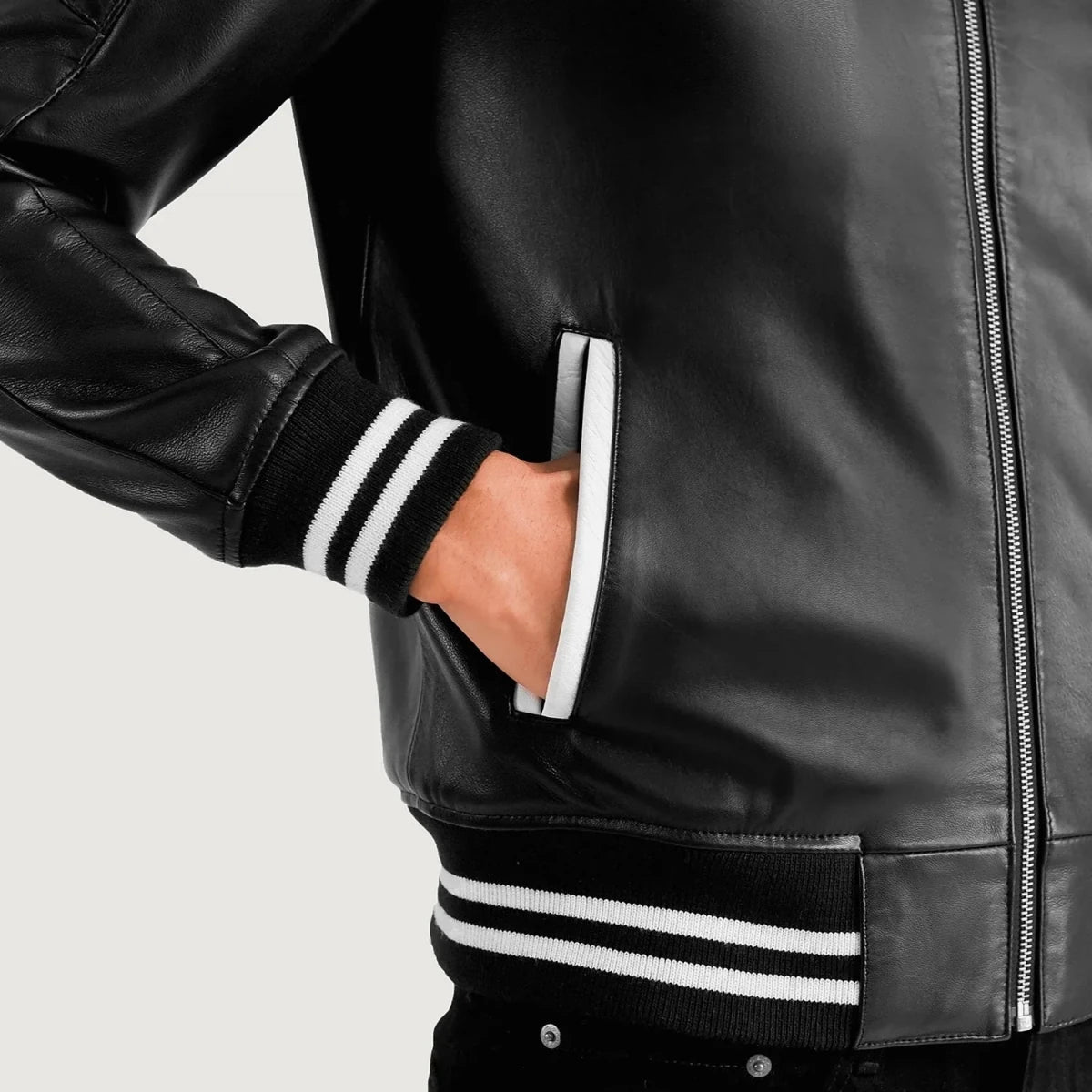 Pascal Black Leather Varsity Jacket - Vox Leather