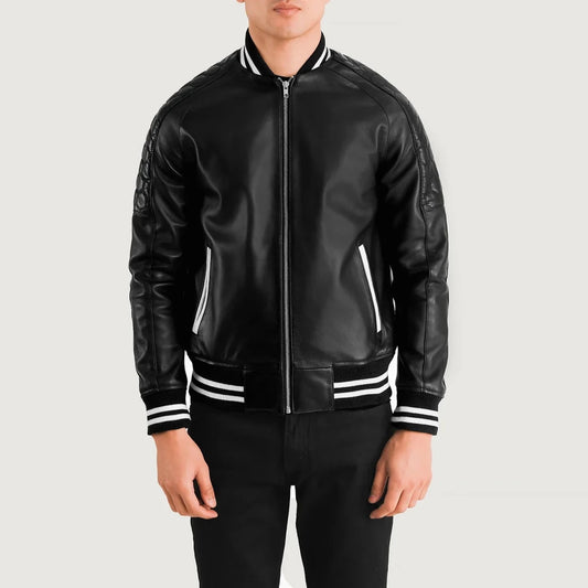 Pascal Black Leather Varsity Jacket - Vox Leather