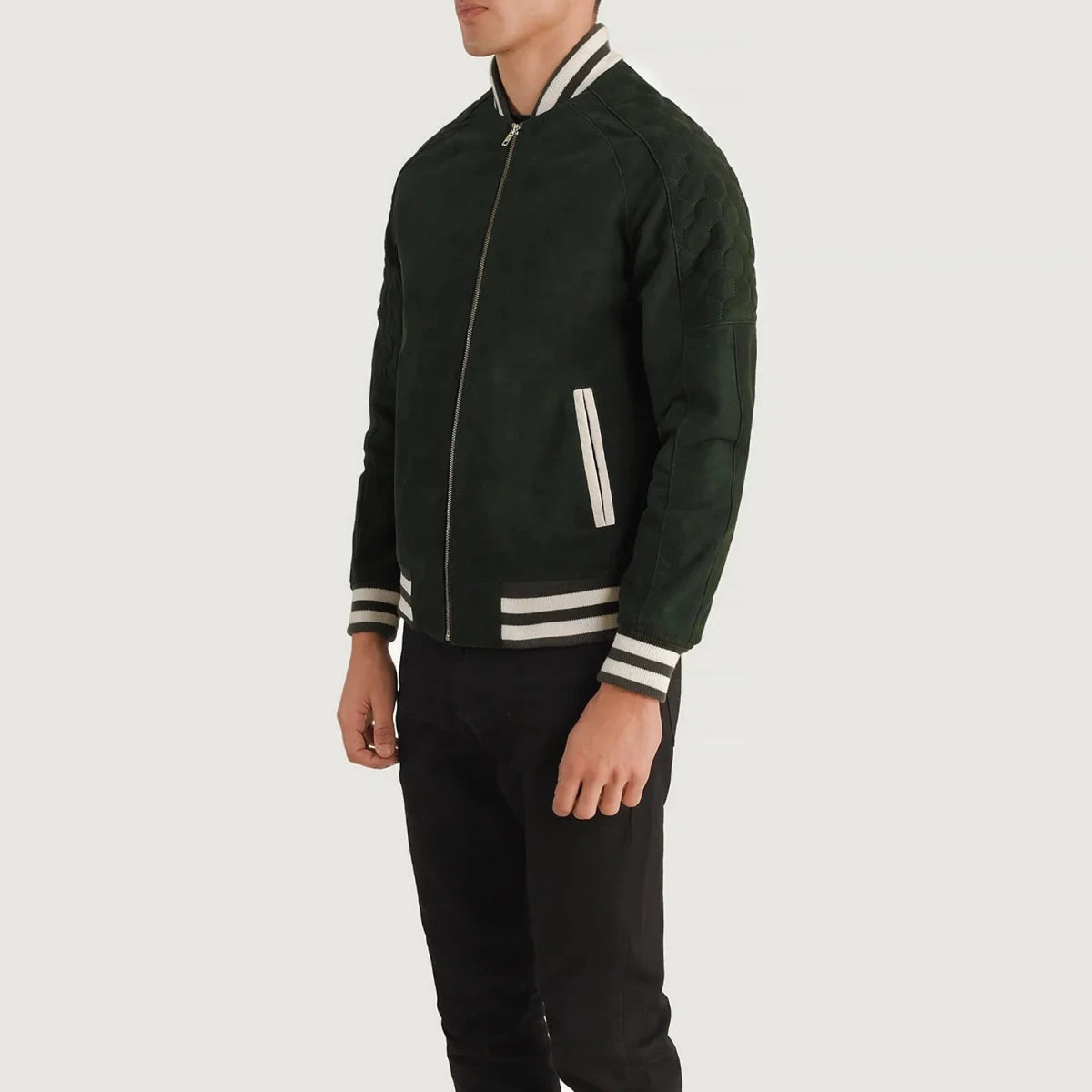 Pascal Green Suede Varsity Jacket - Vox Leather