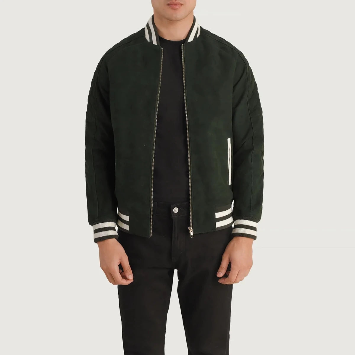 Pascal Green Suede Varsity Jacket - Vox Leather