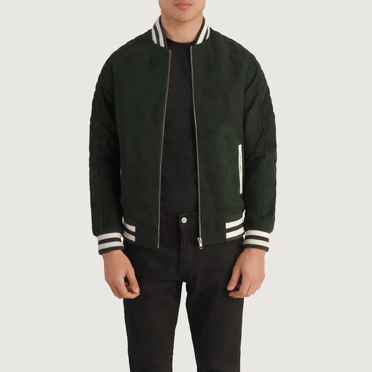 Pascal Green Suede Varsity Jacket - Vox Leather