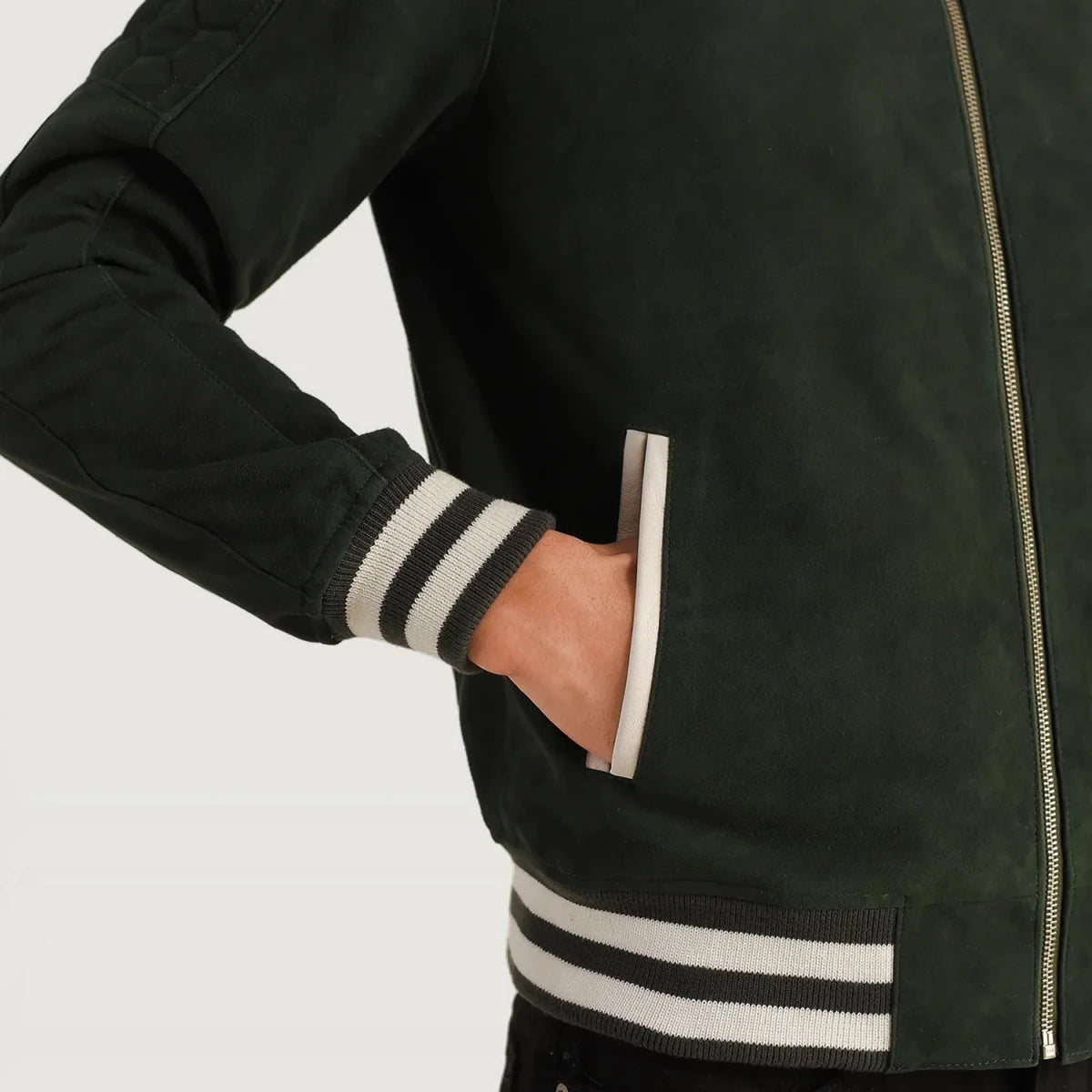 Pascal Green Suede Varsity Jacket - Vox Leather