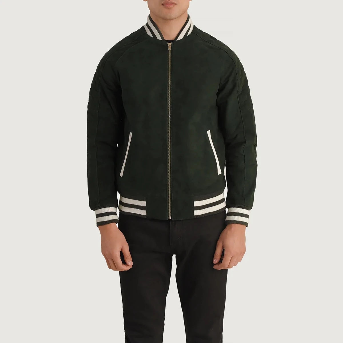 Pascal Green Suede Varsity Jacket - Vox Leather