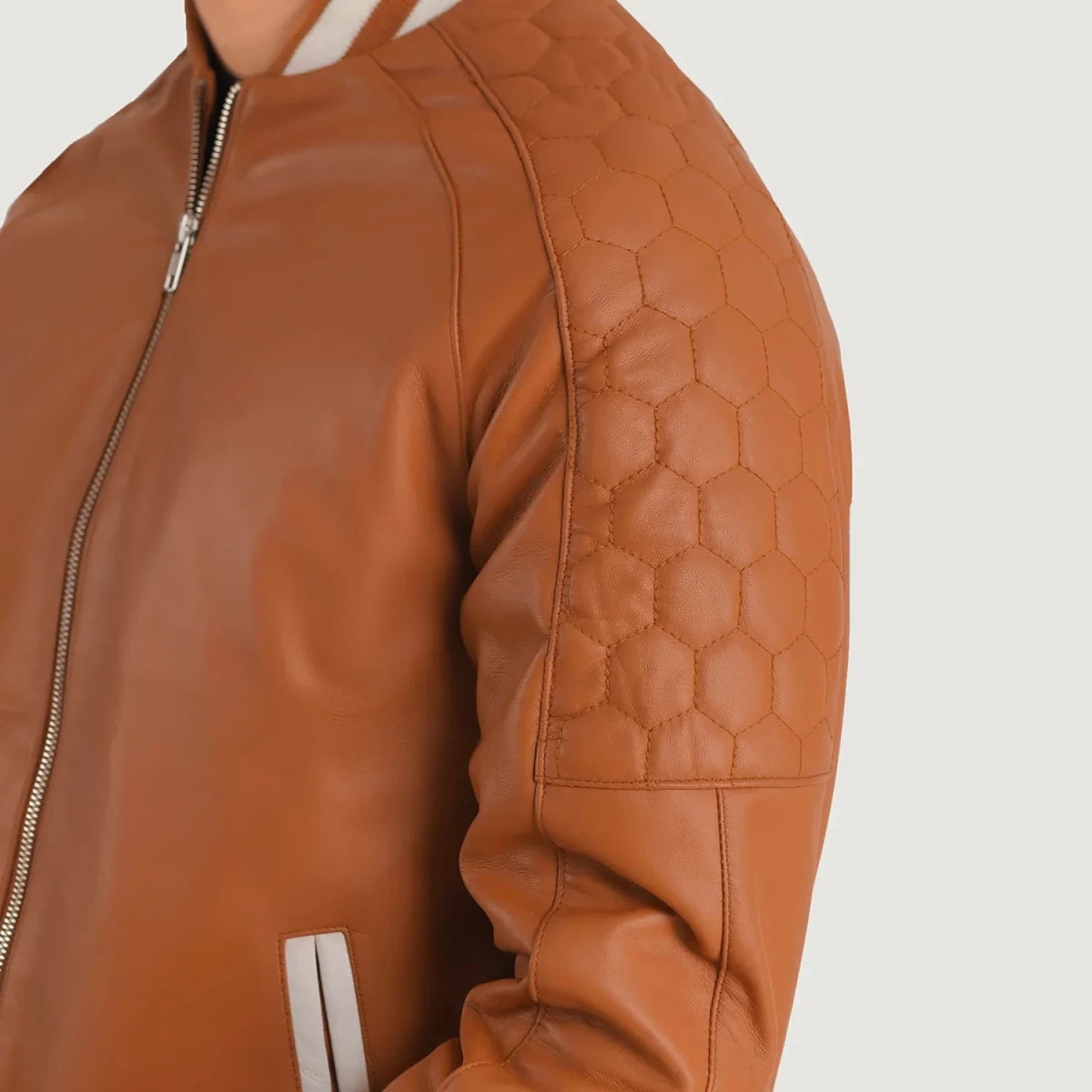 Pascal Tan Brown Leather Varsity Jacket - Vox Leather