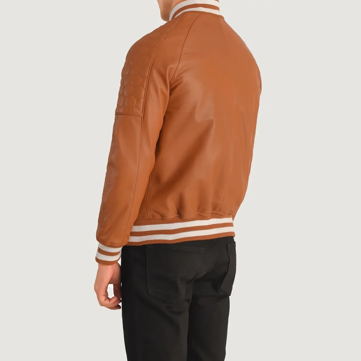 Pascal Tan Brown Leather Varsity Jacket - Vox Leather