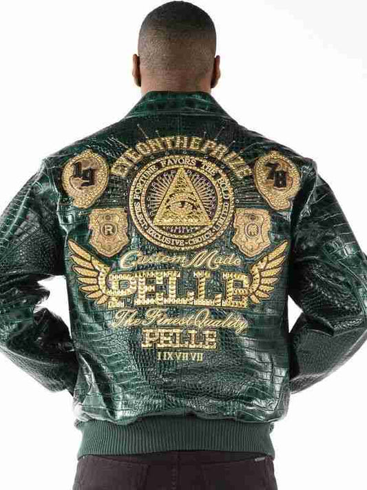 Pelle Pelle Mens Eye On The Prize Green Leather Jacket - Vox Leather
