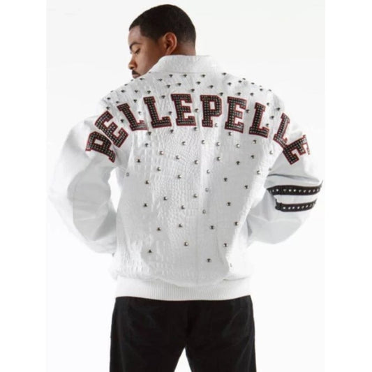 Pelle Pelle Studded Letterman White Jacket - Vox Leather