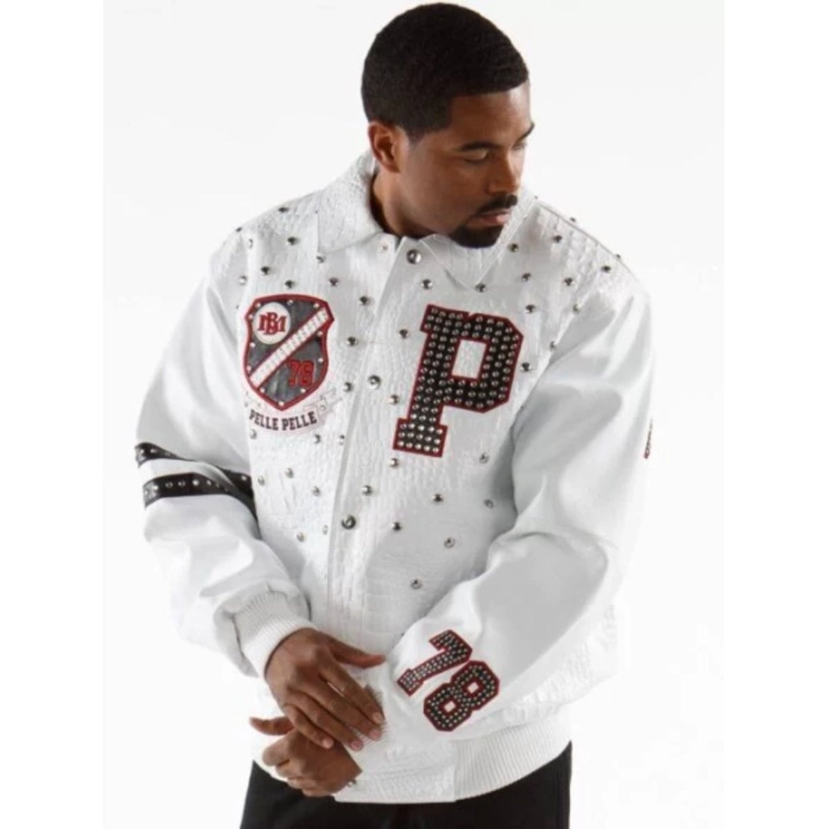 Pelle Pelle Studded Letterman White Jacket - Vox Leather
