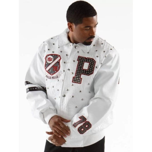 Pelle Pelle Studded Letterman White Jacket - Vox Leather