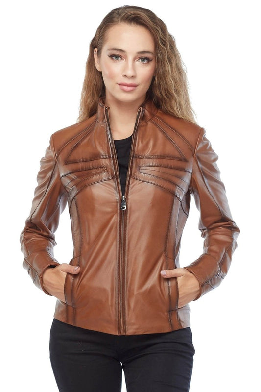 Rachel Grant Tan Brown Leather Jacket - Vox Leather