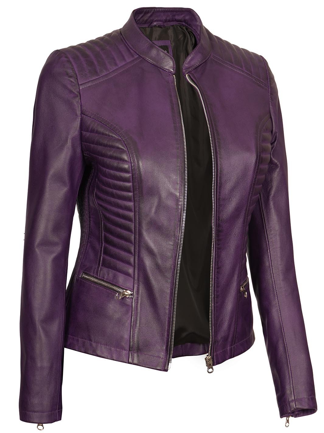 Rachel Women's Biker Purple Leather Jacket - Rare Leather